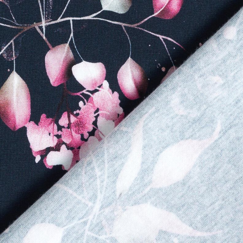 Jersey coton Eucalyptus et hortensias | Glitzerpüppi – bleu nuit/rose, image number 4