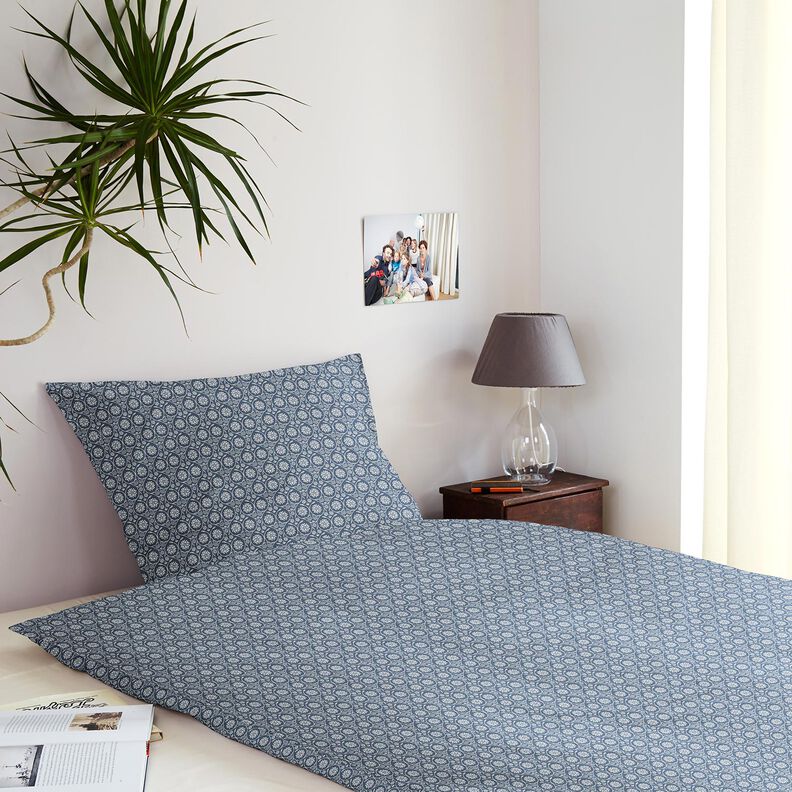 Tissu en coton Cretonne Fleurs et rameaux – gris bleu/blanc,  image number 7