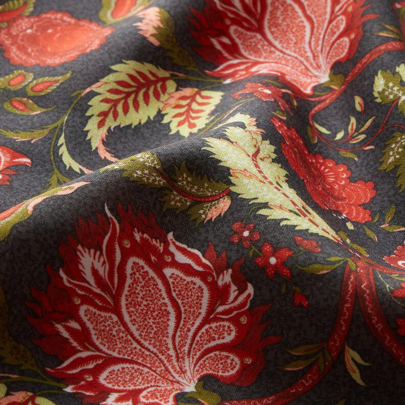 Tissu viscose Fleurs motif cachemire – anthracite/rouge feu,  image number 2