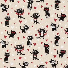 Tissu de décoration Semi-panama Chats amoureux – nature/rouge | Reste 70cm, 