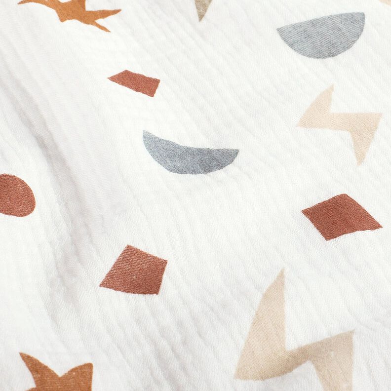 Tissu double gaze de coton Symboles géométriques – ivoire/caramel,  image number 2