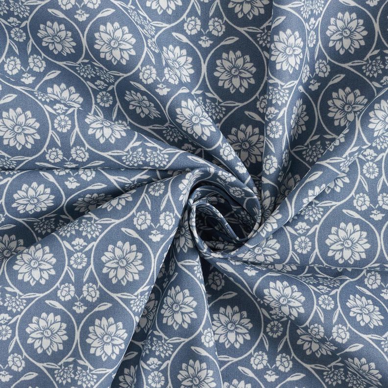 Tissu en coton Cretonne Fleurs et rameaux – gris bleu/blanc,  image number 3