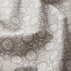 Tissu en coton Cretonne Fleurs et rameaux – argent/blanc, 