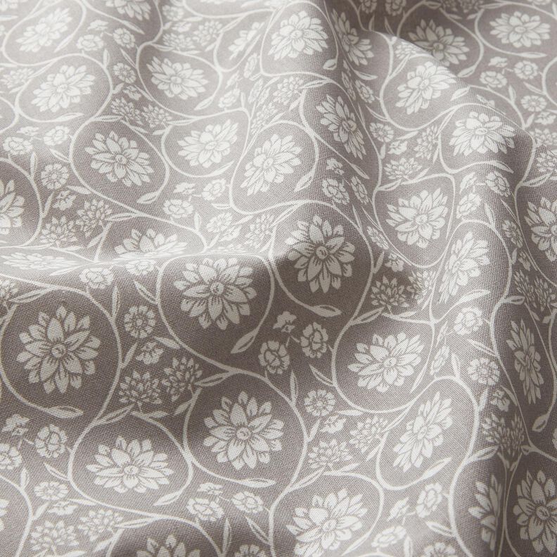 Tissu en coton Cretonne Fleurs et rameaux – argent/blanc, image number 2