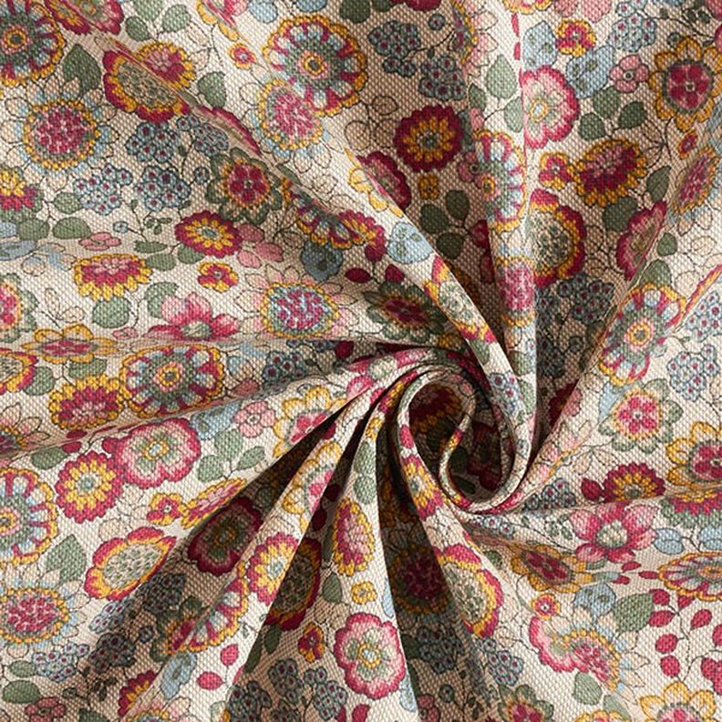 Tissu de décoration Semi-panama Grandes fleurs – nature/rose vif,  image number 3