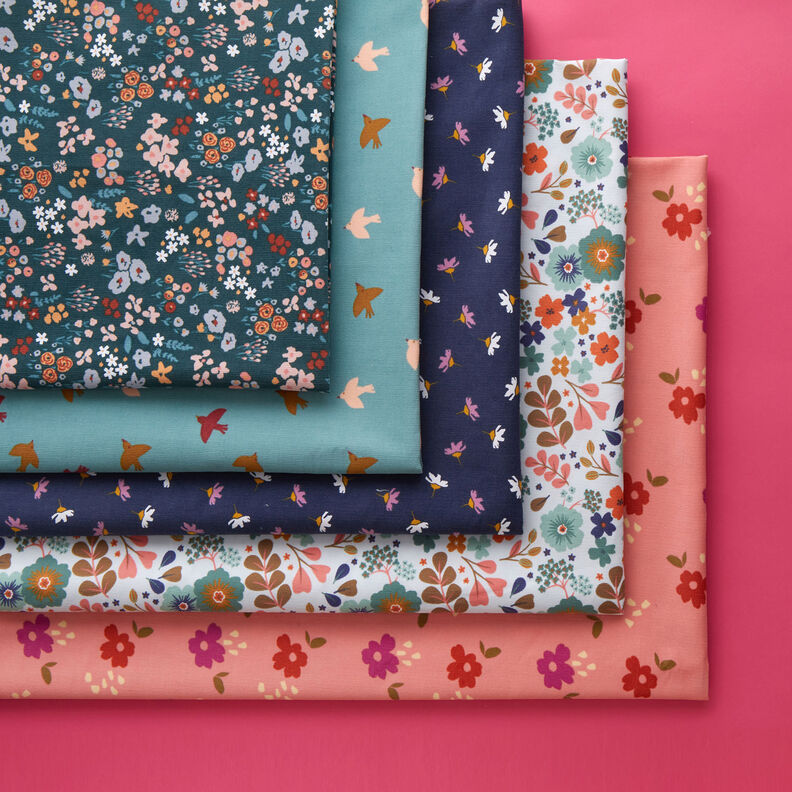 Velours milleraies Petites fleurs – bleu marine, image number 5