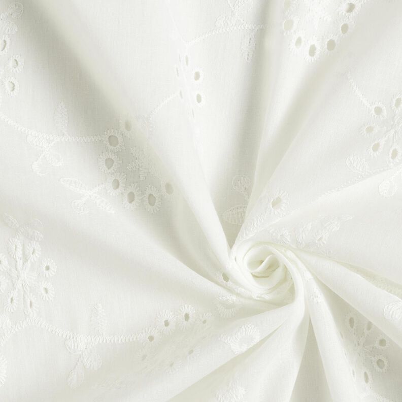 Dentelle brodée Grandes vrilles de fleurs – blanc,  image number 3