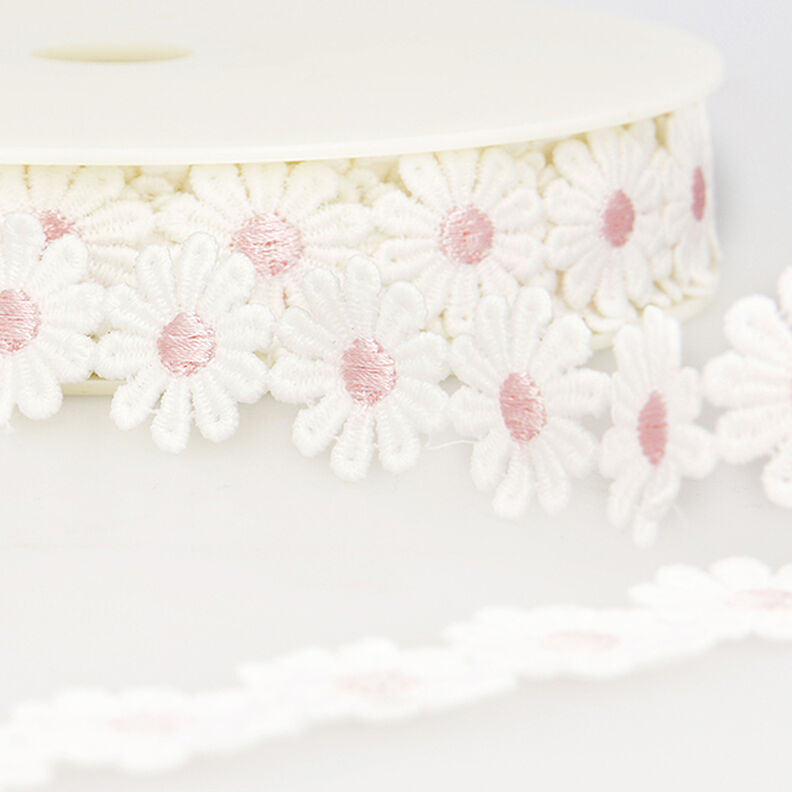 Ruban dentelle Marguerites – blanc/rose,  image number 1