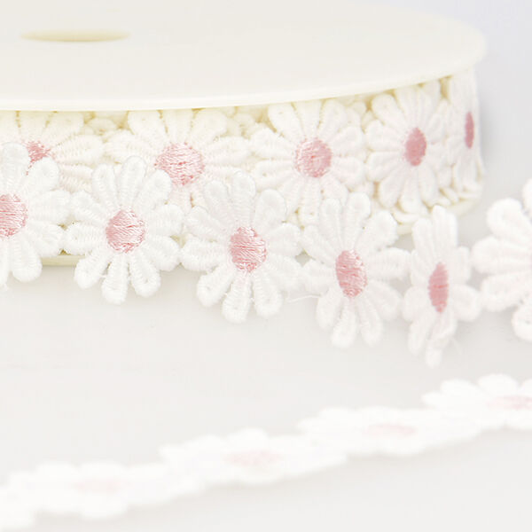 Ruban dentelle Marguerites  – blanc/rose,  image number 1