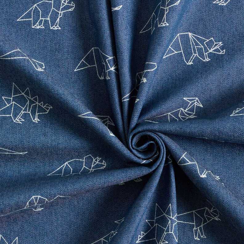 Tissu jeans Stretch Dinosaures en origami – bleu jean,  image number 3
