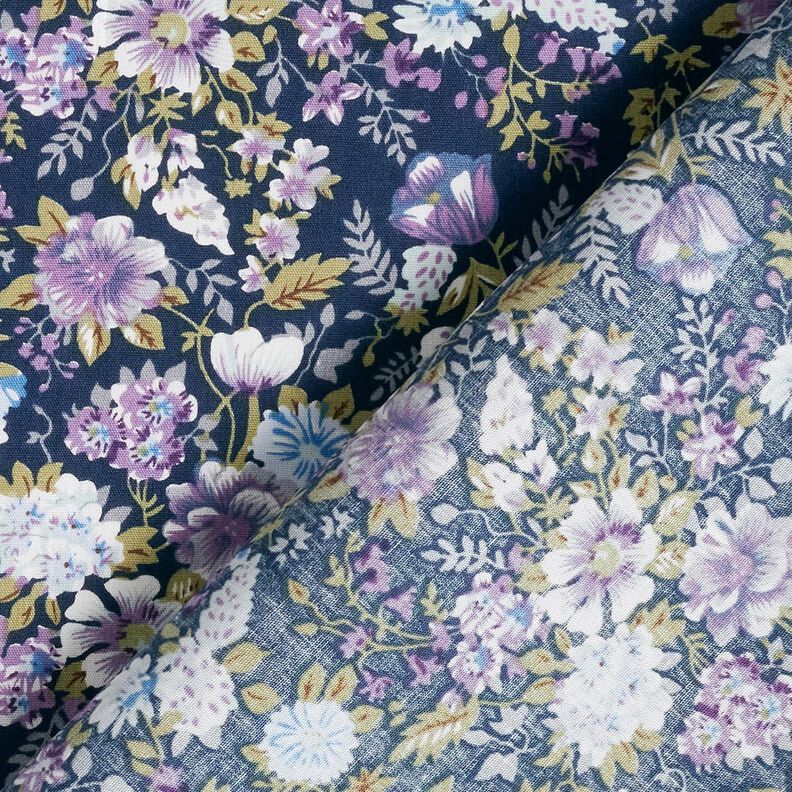 Popeline coton Prairie fleurie romantique – bleu marine/lavande, image number 4