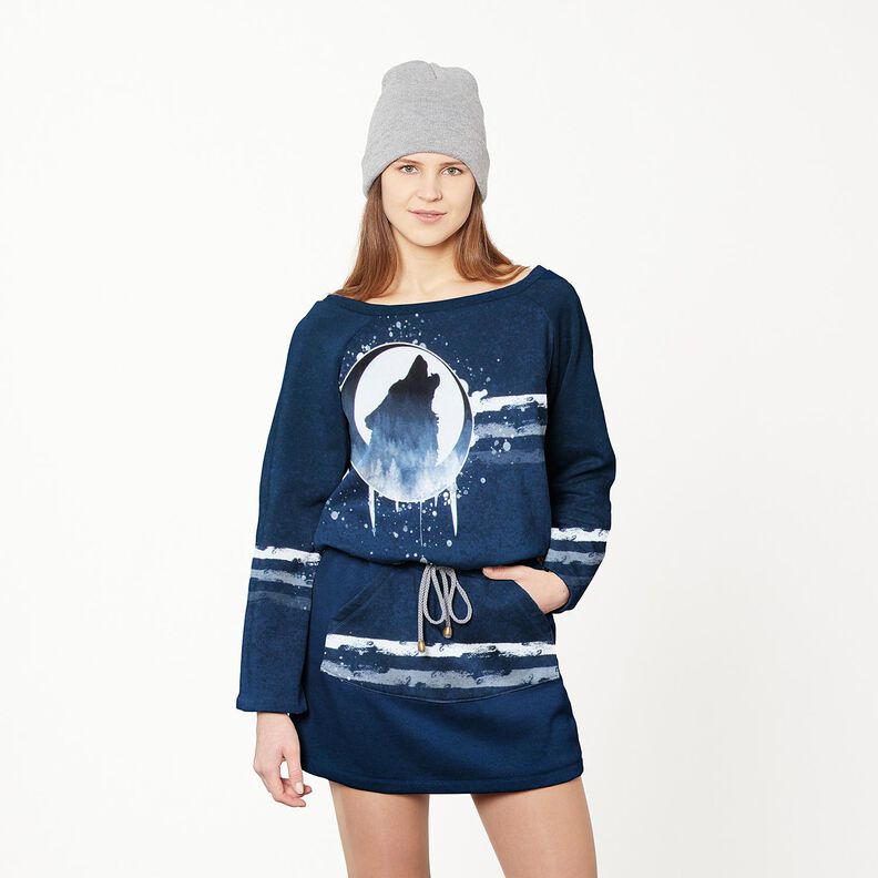 French Terry Panel loup mystique | Glitzerpüppi – bleu marine/blanc, image number 5