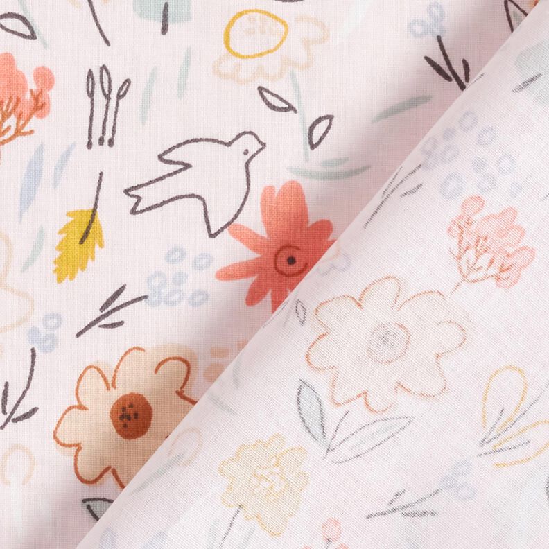 Tissu en coton Prairie fleurie avec oiseaux – rosé,  image number 4