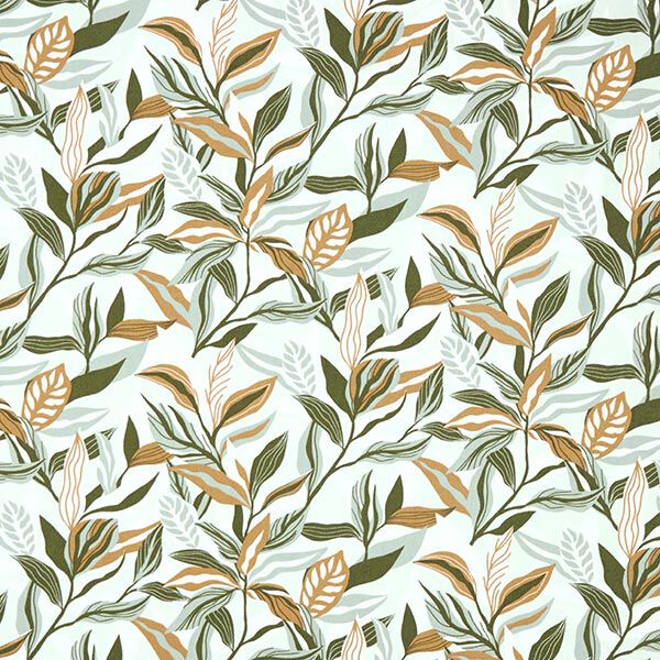 Tissu de décoration Canvas feuilles peintes – vert/blanc,  image number 1