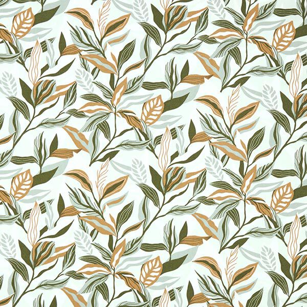 Tissu de décoration Canvas feuilles peintes – vert/blanc, image number 1