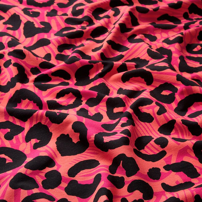 French Terry Sweat d’été Lion et fleurs – rose vif/orange, image number 2