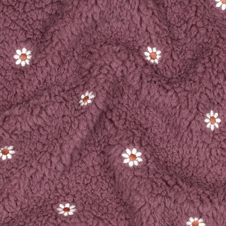 Tissu teddy Petites fleurs brodées | Poppy Fabrics – vieux rose foncé, image number 2