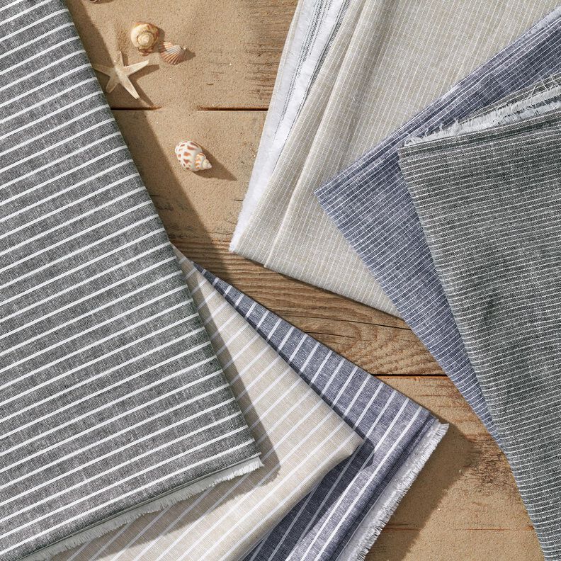 Mélange lin coton rayures étroites – taupe clair/blanc,  image number 5