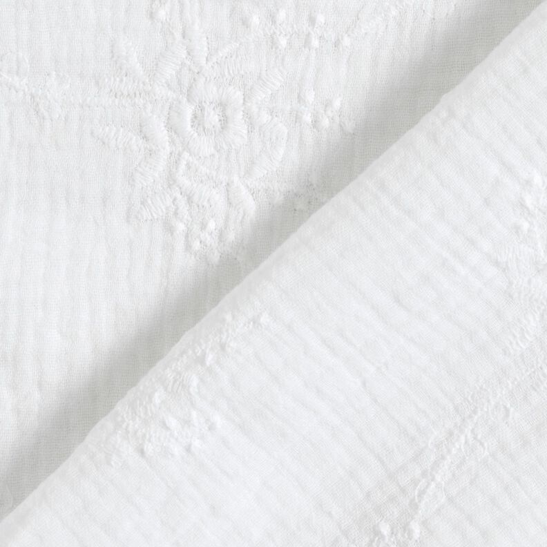 Tissu double gaze de coton Vrille florale ton sur ton – blanc,  image number 4