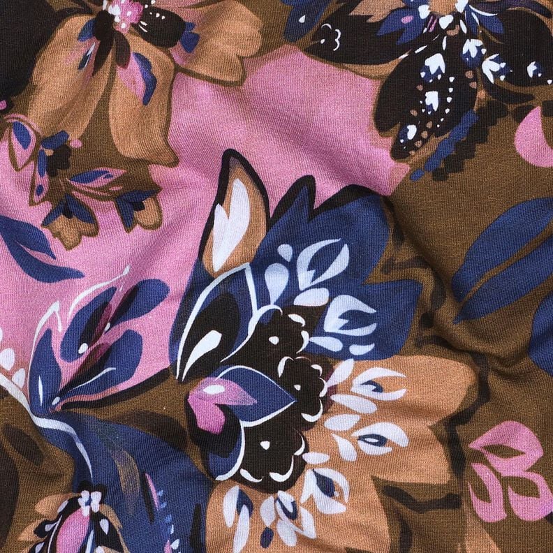 French Terry Sweat d’été Fleurs peintes Impression numérique – indigo/brun-marron, image number 2