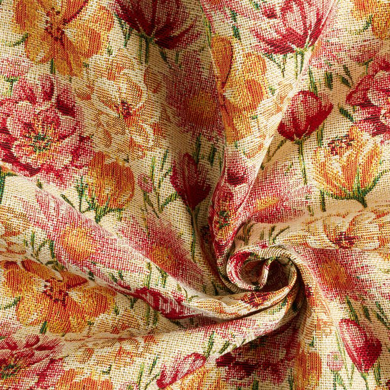 Tissu de décoration Gobelin Fleurs des champs – beige clair/carmin,  image number 3