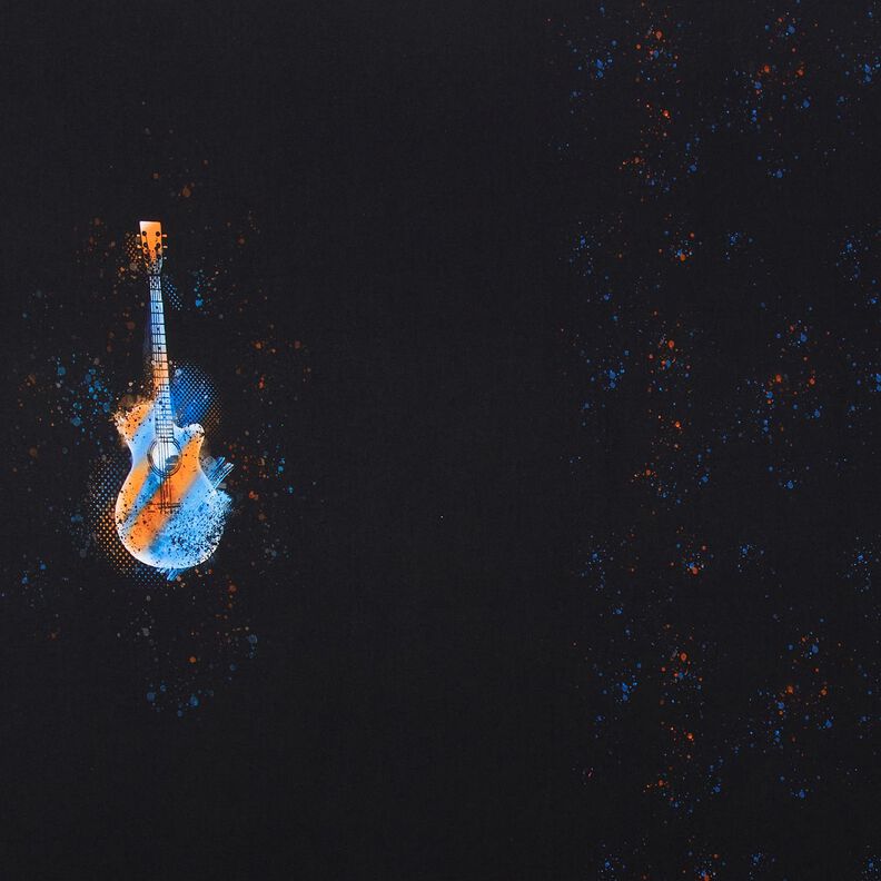 Jersey coton Panel guitare | Glitzerpüppi – noir/orange,  image number 1