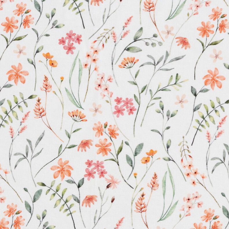 GOTS Jersey coton prairie de fleurs sauvages Impression numérique – ivoire, image number 1