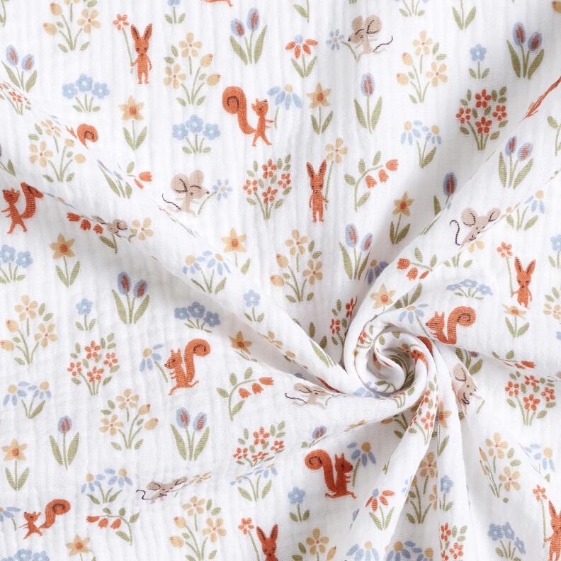 Tissu double gaze de coton Écureuil et souris – blanc,  image number 3