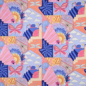 Popeline coton Little Creatures Impression numérique | Nerida Hansen – corail/lilas bleu, 