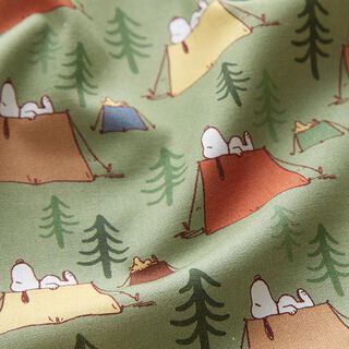 Popeline coton tissu sous licence Snoopy & Woodstock en camping | Peanuts ™ – pistache, 