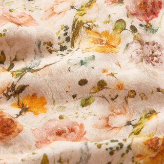 Tissu double gaze de coton Roses et oiseaux Impression numérique | Stenzo – champagne, 