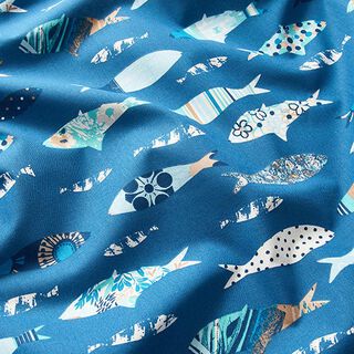 Tissu en coton Cretonne Poisson abstrait – bleu, 