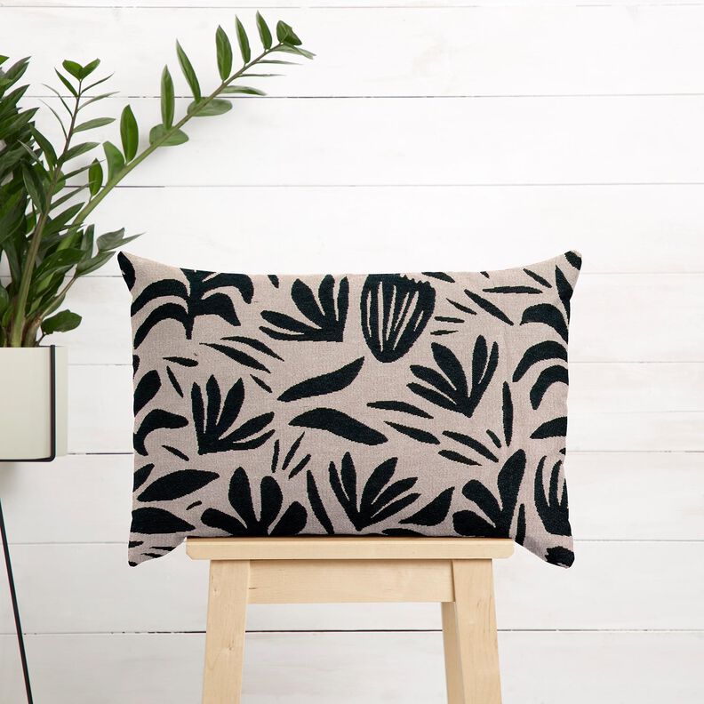 Tissu de décoration Gobelin Plantes abstraites – beige clair/noir, image number 7