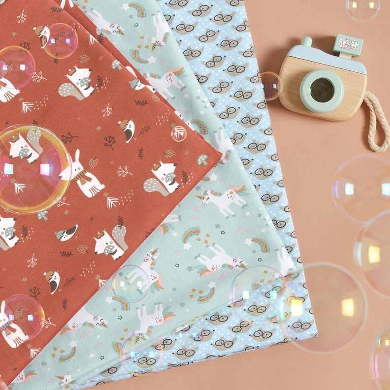 Jersey coton Renard à lunettes – bleu bébé,  image number 5