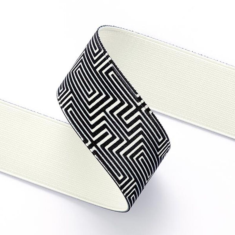 Ruban élastique Labyrinthe [ 3,5 cm ] – noir/blanc,  image number 2