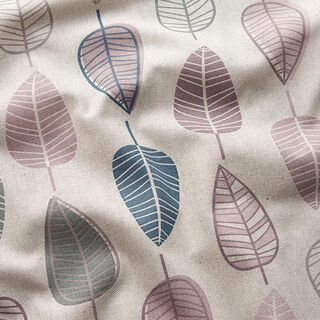 Tissu de décoration Semi-panama Feuilles rétro – vieux rose clair/nature, 
