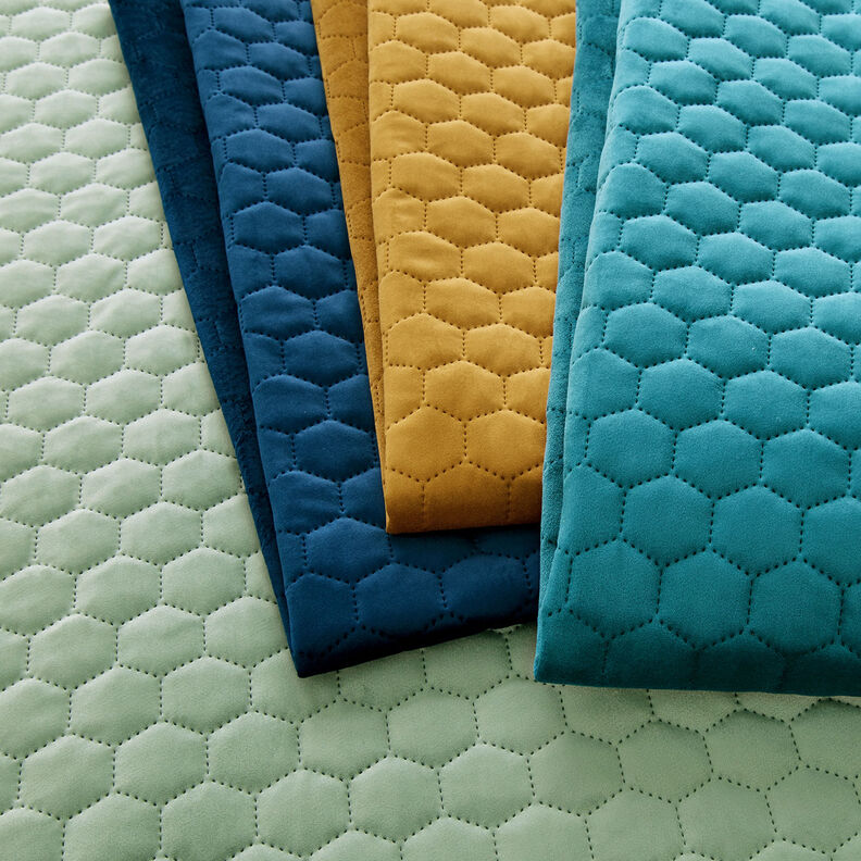 Tissu de revêtement velours matelassé nid d'abeille – moutarde,  image number 5