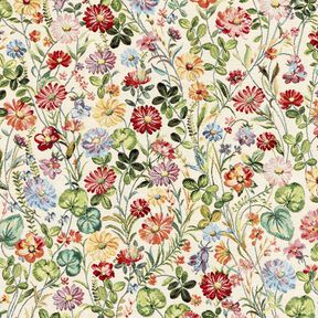 Tissu de décoration Gobelin Jardin fleuri joyeux – beige clair/vert, 