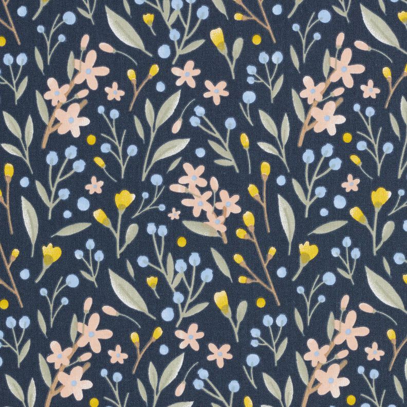 Tissu en coton Cretonne Fleurs – bleu nuit,  image number 1
