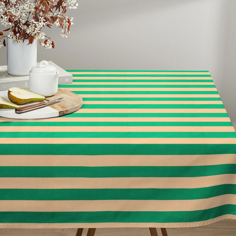 Tissu de décoration Semi-panama Grandes rayures – vert/abricot,  image number 9