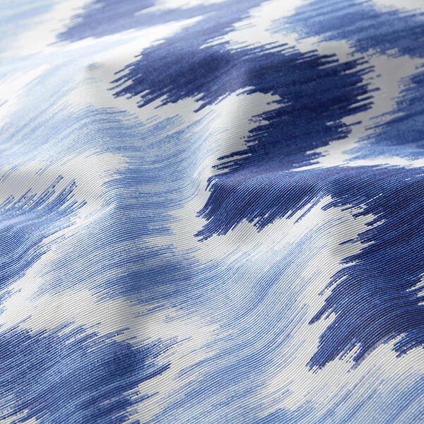 Coton enduit imprimé ikat – bleu/blanc,  image number 2