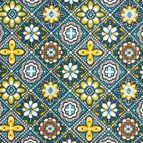 Coton enduit Tuiles artistiques – pétrole/jaune, 