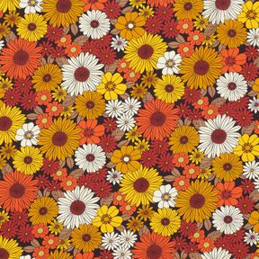 Tissu viscose Fleurs d’été – jaune soleil/noir, 