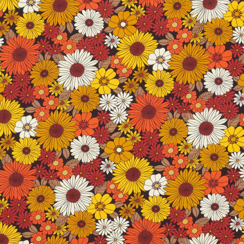 Tissu viscose Fleurs d’été – jaune soleil/noir,  image number 1