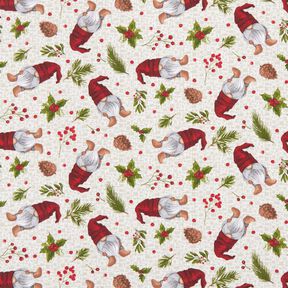Tissu de décoration Canvas Lutin avec chapeau – beige clair/rouge foncé, 