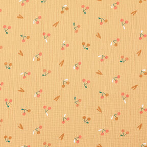 Tissu double gaze de coton Cerises – or ancien/caramel, 