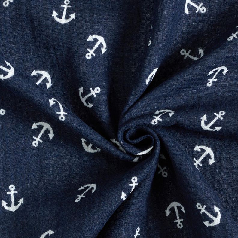 Tissu double gaze de coton Ancre – bleu marine/blanc, image number 3