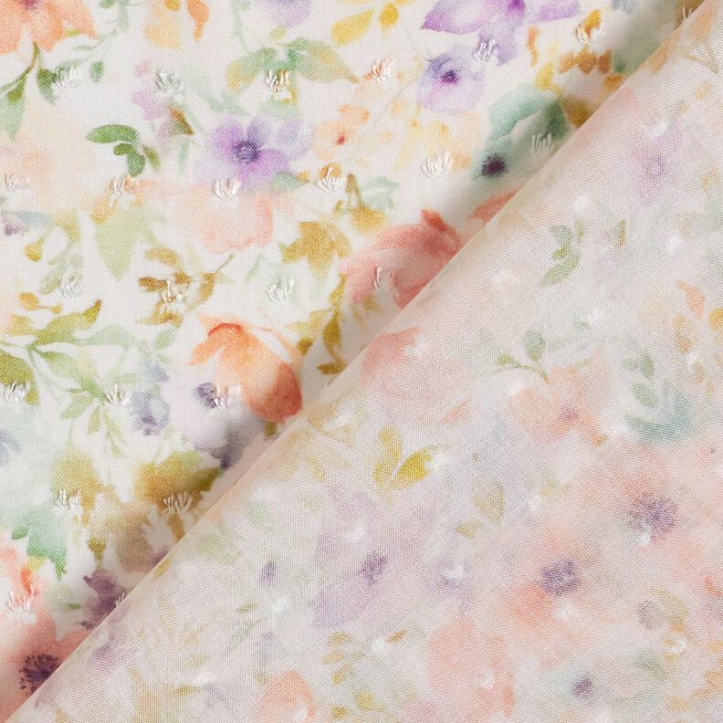Tissu viscose Dobby Mer de fleurs aquarelle impression numérique – ivoire/lavande,  image number 4
