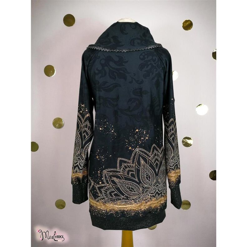 Jersey coton Tissu pour bordure Mandala baroque taches dorées | Glitzerpüppi – noir,  image number 5