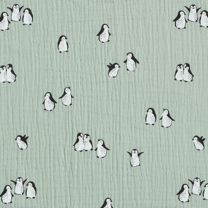 Tissu double gaze de coton joyeux pingouins – roseau,  image number 1